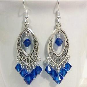 Handmade Blue Teardrop Crystal Earrings