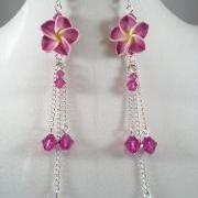 Fuchsia Pink Hawaiian plumeria flower earrings spring earrings Polymer clay flower earrings