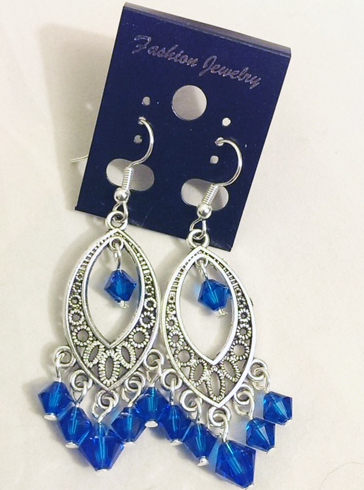 Handmade Blue Teardrop Crystal Earrings