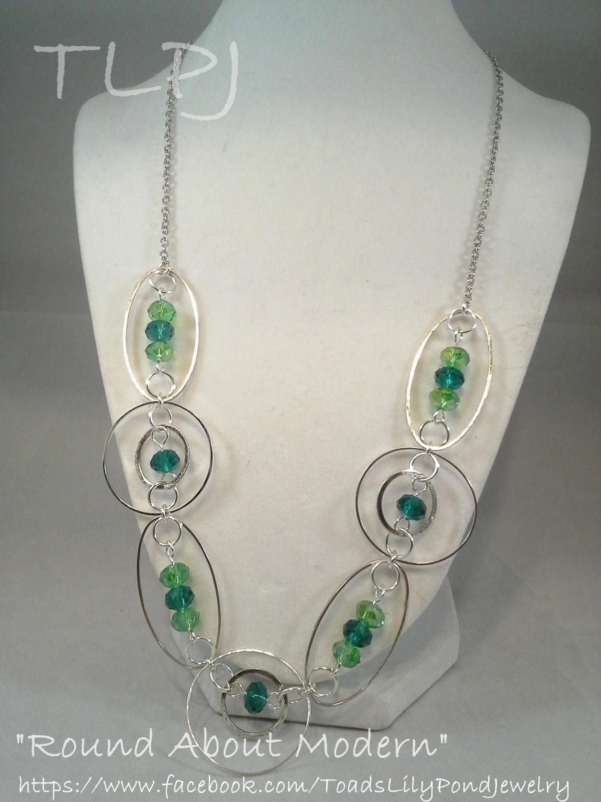 Fancy Hoop And Loop Green Necklace With Green Crystal Accents