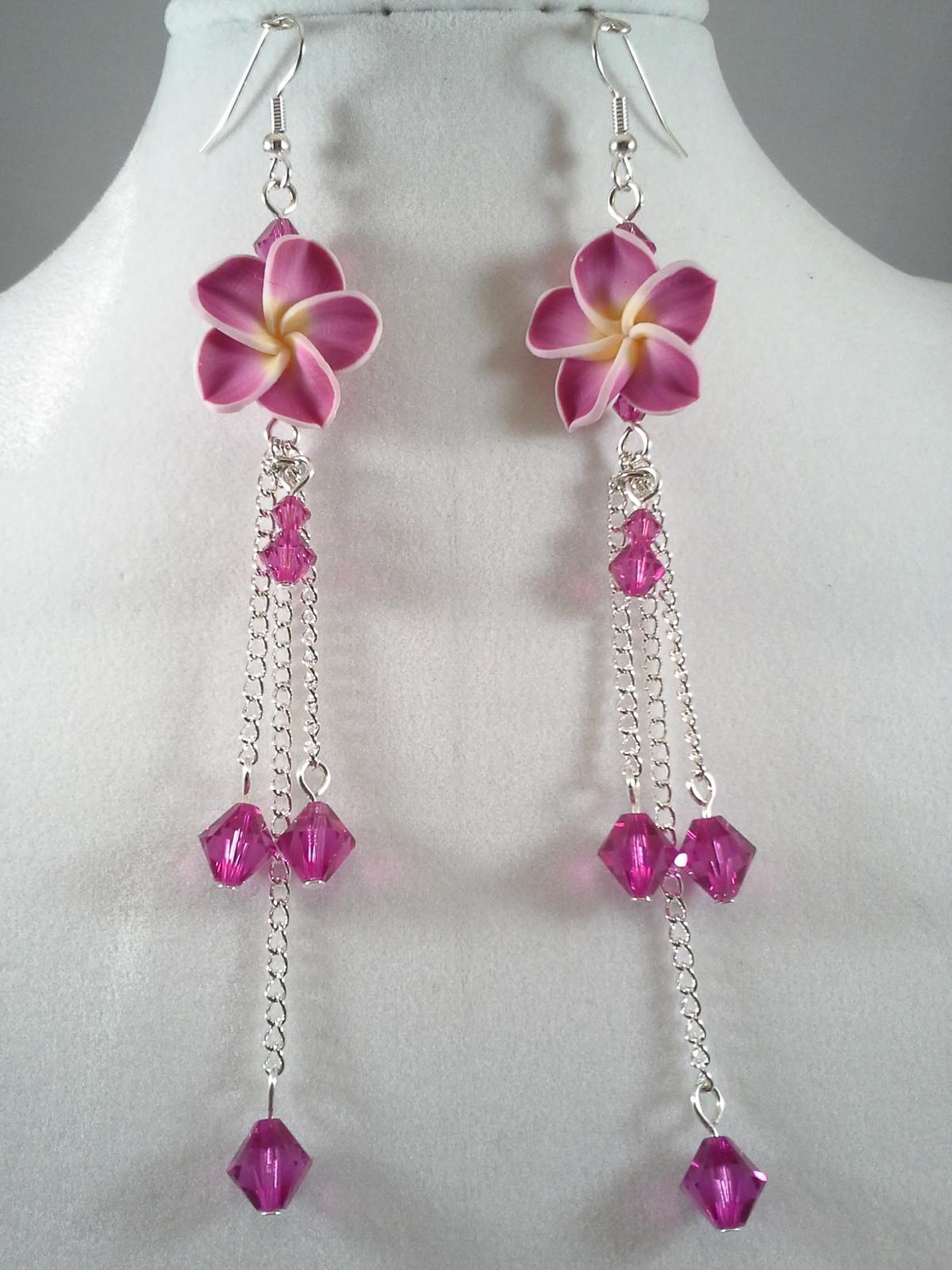 Fuchsia Pink Hawaiian Plumeria Flower Earrings Spring Earrings Polymer Clay Flower Earrings